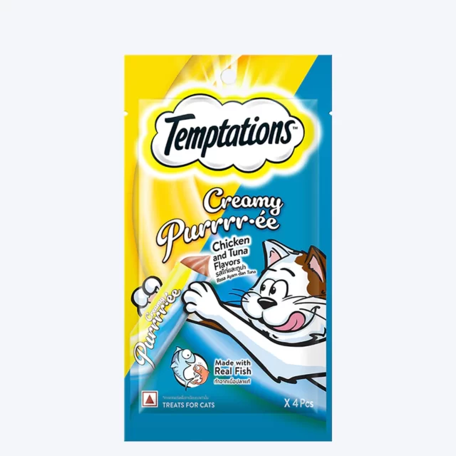Temptations Creamy Purrrr-ee Cat Treats, Chicken & Tuna Flavors - 48g (4 pieces)