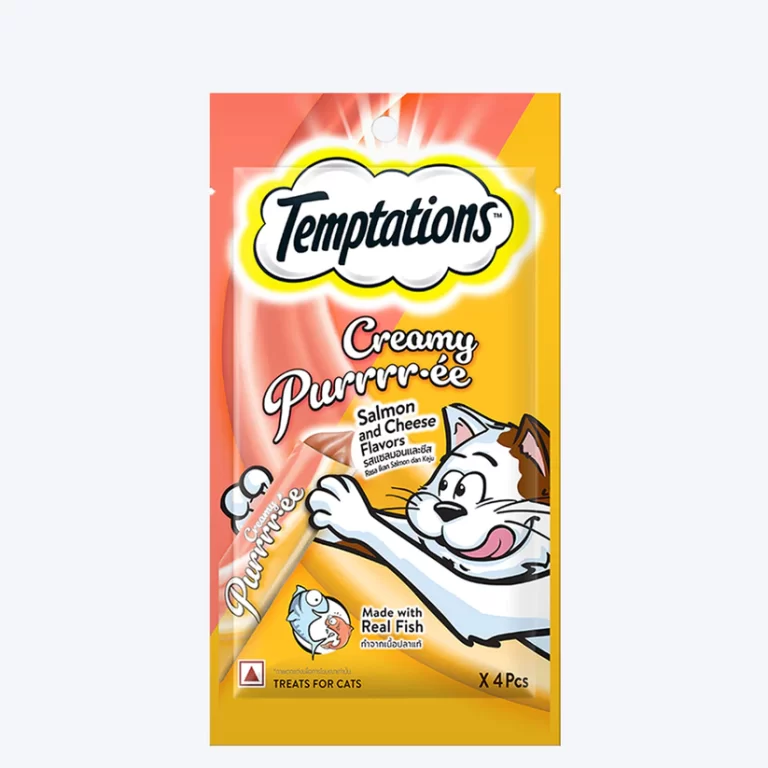 Temptations Creamy Purrrr-ee, Salmon &Cheese Flavour 48g (4 pieces)