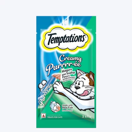 Temptations Creamy Purrrr-ee Cat Treats, Maguro and Scallop Flavors 48g (4 pieces)