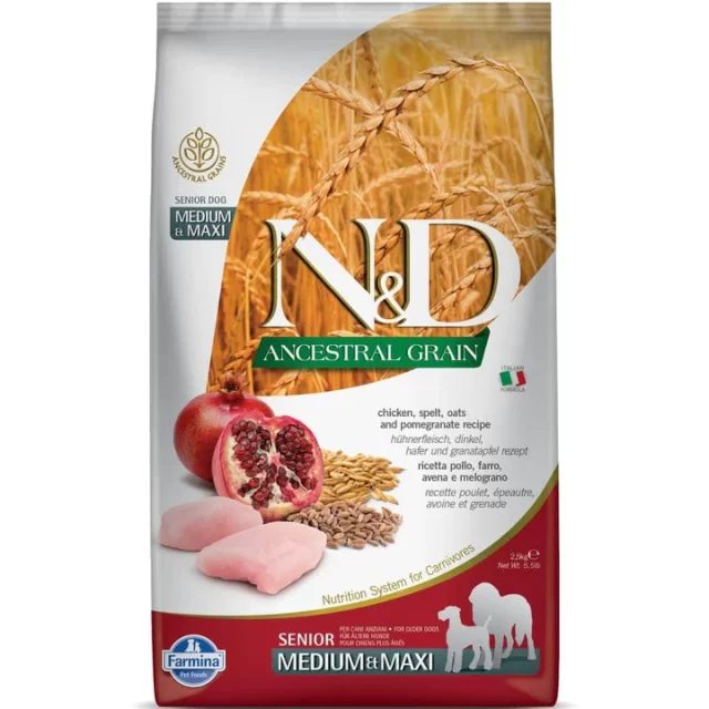 Farmina N&D Chicken &Pomegranate Ancestral Grain Senior Medium Maxi Dog Dry Food