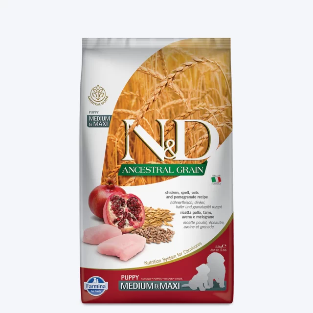 FARMINA PET FOODS N&D Ancestral Grain Dog Dry Food For Puppy - Chicken & Pomegranate, Medium & Maxi Breed