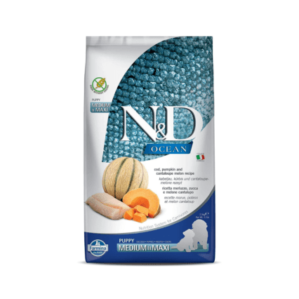 Farmina N&D Puppy Medium Maxi, Ocean COD Pumpkin &Cantaloupe Melon, Grain Free, Dog Dry Food