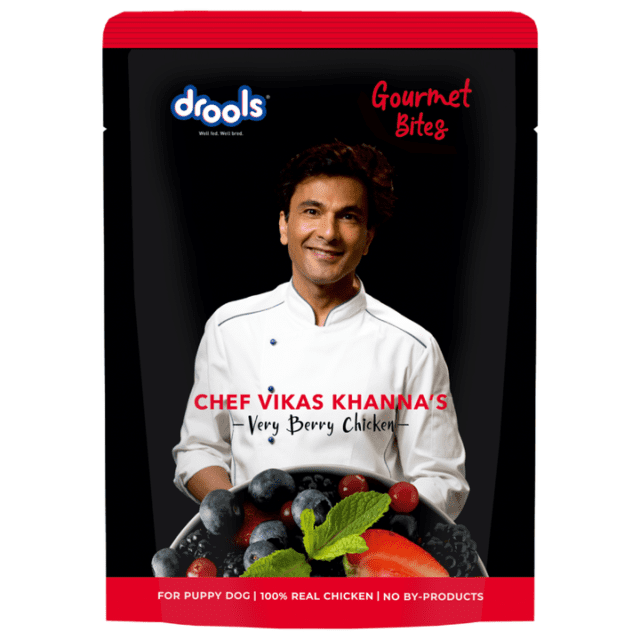 Drools Gourmet Bites Very Veggie Chicken Chunks in Gravy Vikas Khanna Recipe Dog Wet Food