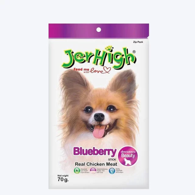 JerHigh Blueberry Stick Dog Treats with Real Chicken Meat